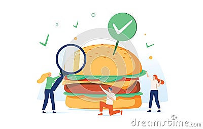 Vector illustration, food quality control, fast food street food. American burger biochemistry. Fastfood illustration Vector Illustration