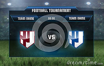 Vector illustration football scoreboard team A vs team B broadcast graphic soccer game score template for web, poster Vector Illustration