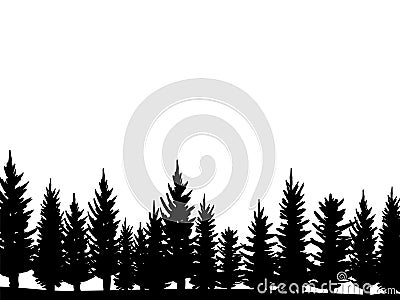 Forest of Christmas fir trees silhouette. Coniferous spruce panorama. Park of evergreen wood. Vector on white background Cartoon Illustration