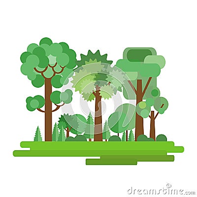 Vector illustration of forest in a flat style isolated on white background. Set of trees and shrubs. EPS10. Vector Illustration