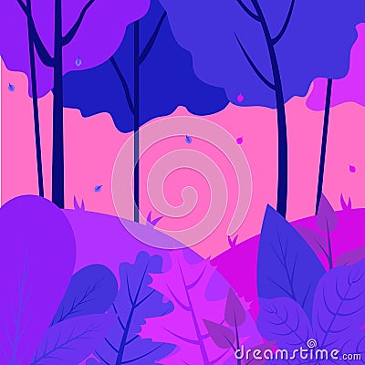 Vector illustration of a forest landscape, background with trees Vector Illustration