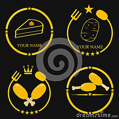 Vector Illustration of Four Emblem or Logo theme Food, Circle Frame Vector Illustration
