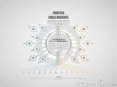 Fourteen Circle Branches Infographic Vector Illustration
