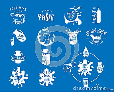 Vector illustration of fresh dairy milk logos, stamps for milky natural product Vector Illustration