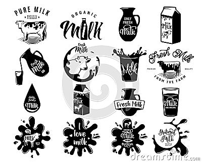 Vector illustration of fresh dairy milk logos, stamps for milky natural product Vector Illustration