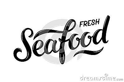 Fresh seafood calligraphy logo Cartoon Illustration