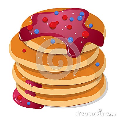 Vector illustration. Fresh tasty hot pancakes with sweet maple s Vector Illustration
