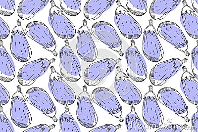 fresh vegetable purple eggplant food repeat seamless pattern doodle cartoon style wallpaper Vector Illustration