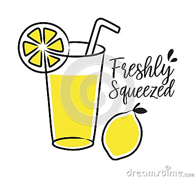 Freshly Squeezed Lemonade and Lemon Vector Illustration