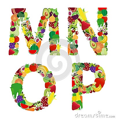 Vector illustration fruit and vegetable alphabet letter Vector Illustration