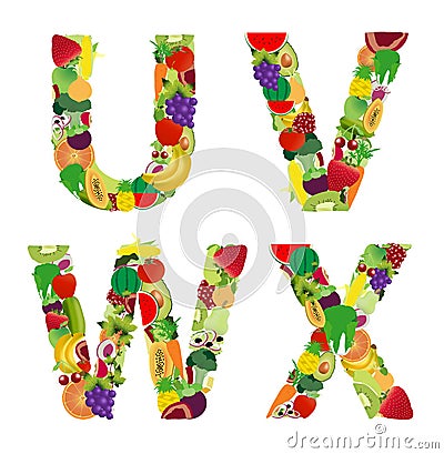 Vector illustration fruit and vegetable alphabet letter Vector Illustration