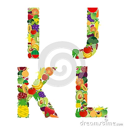 Vector illustration fruit and vegetable alphabet letter Vector Illustration