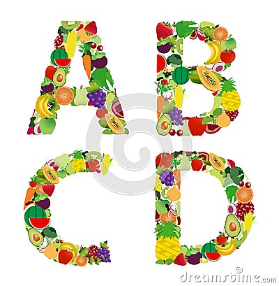 Vector illustration fruit and vegetable alphabet letter Vector Illustration