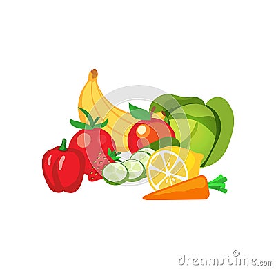 Vector Illustration of Fruits and Vegetables Vector Illustration