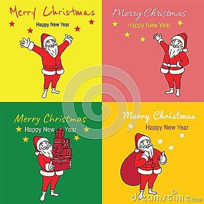 Santa Claus card set happy new year season Vector Illustration