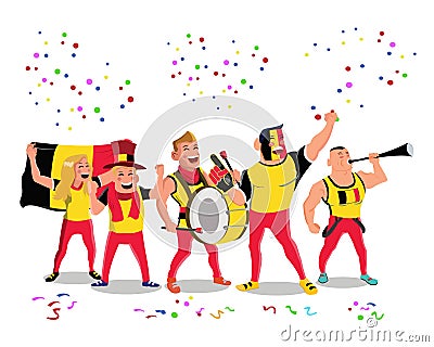 Cheerful Belgium National Football Team Supporter Crowd Having Fun Vector Illustration