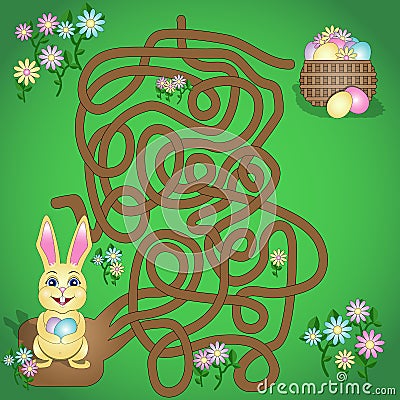 Vector illustration is a fun maze game for kids. Help the Easter Bunny find his basket. Vector Illustration