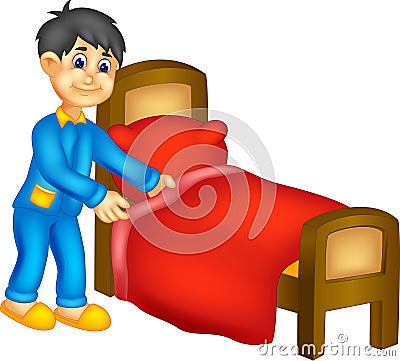Funny boy cartoon clean bedroom with smile Cartoon Illustration