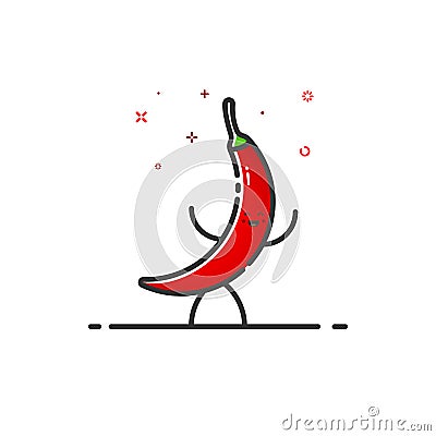Vector illustration of funny chilli character cartoon in line style. Vector Illustration