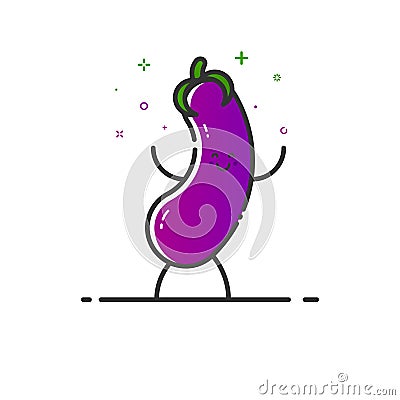 Vector illustration of funny eggplant character cartoon isolated in line style. Vector Illustration