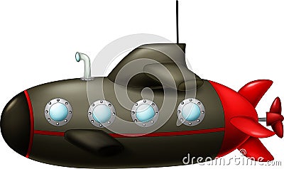 Funny grey submarine cartoon on white background Cartoon Illustration