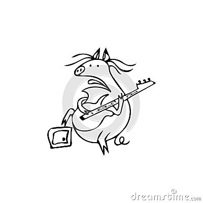 Vector illustration of a funny pig with a guitar and combo. Pig Vector Illustration