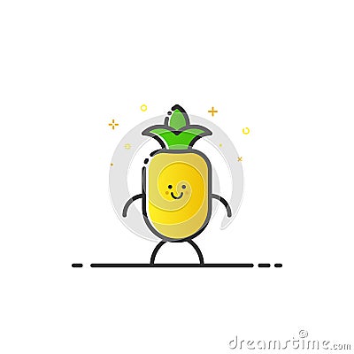 Vector illustration of funny pineapple character cartoon isolated in line style. Vector Illustration