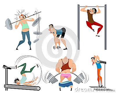 Funny situations in the gym Vector Illustration