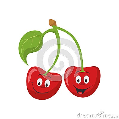 Vector illustration of a funny and smiling pair of cherries character Vector Illustration