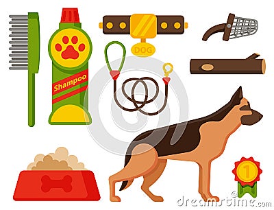 Vector illustration funny thoroughbred german shepherd dog attentive happy pet pedigree canine accessory. Vector Illustration