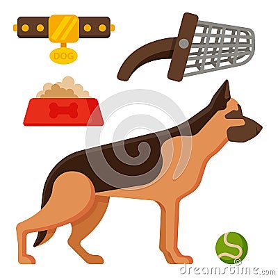 Vector illustration funny thoroughbred german shepherd dog attentive happy pet pedigree canine accessory. Vector Illustration