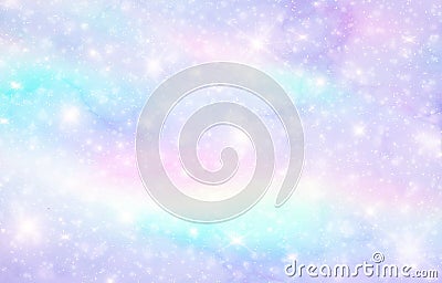 Vector illustration of galaxy fantasy background and pastel color.The unicorn in pastel sky with rainbow. Pastel clouds and sky wi Cartoon Illustration