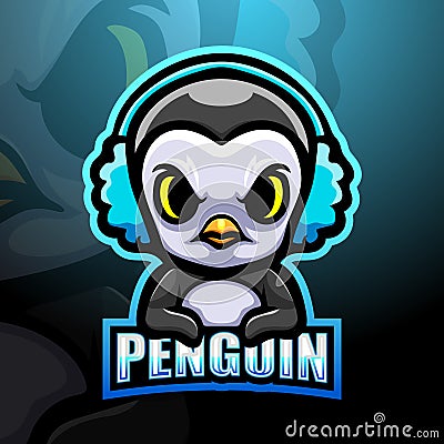 Gamer Penguin mascot esport logo design Vector Illustration