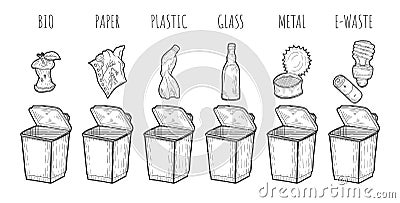 Garbage sorting process Vector Illustration