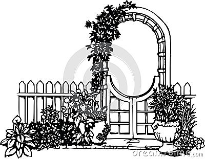 Garden Gate with Flowers Vector Illustration Vector Illustration