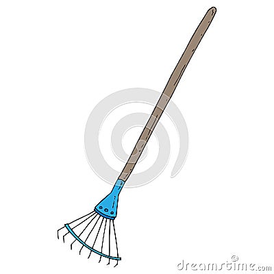 Fan rake with a long handle. Vector illustration garden tools. Hand drawn folding rake Vector Illustration