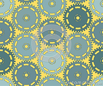 Vector illustration of a gear. Green round gear elements of the mechanism. Details on yellow. Vector Illustration