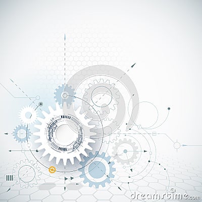 Vector illustration gear wheel, hexagons. Abstract hi-tech technology and engineering background Vector Illustration