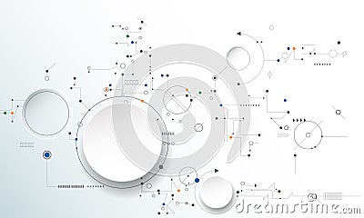 Vector illustration gear wheel, hexagons and circuit board Vector Illustration