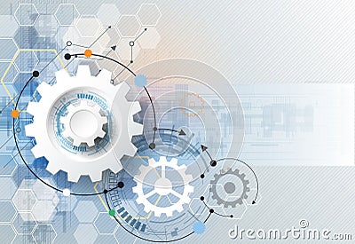 Vector illustration gear wheel, hexagons and circuit board, Hi-tech digital technology and engineering Vector Illustration