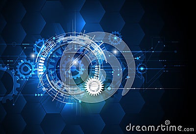 Vector illustration gear wheel, hexagons and circuit board, Hi-tech digital technology and engineering Vector Illustration