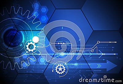 Vector illustration gear wheel, hexagons and circuit board, Hi-tech digital technology and engineering Vector Illustration