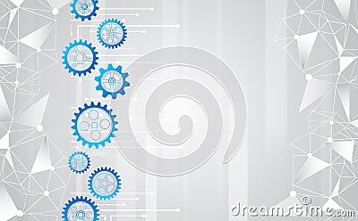 Vector illustration of gears, triangles and circles. Abstract futuristic communication. Hi-tech grey background with various Vector Illustration