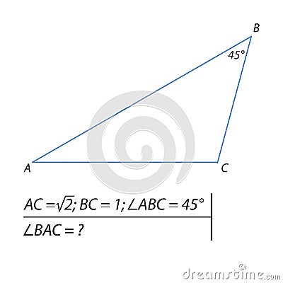 Vector illustration of a geometrical problem for finding the angle BAC Cartoon Illustration