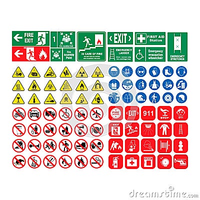 Vector illustration set of hazard warning signs , set of icons isolated on white background. Threat, a collection of Vector Illustration