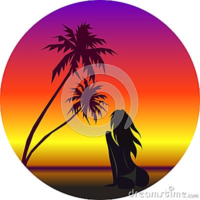 Vector illustration of girl on beach Vector Illustration