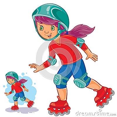 Vector illustration of girl rolls on roller skates Vector Illustration