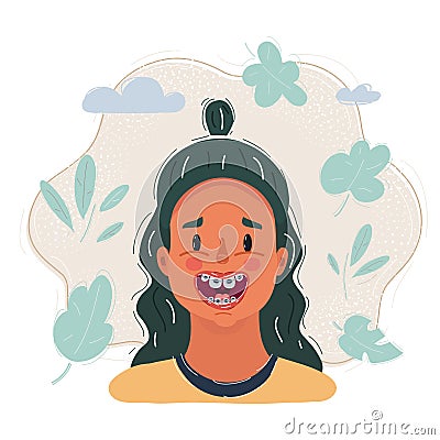 Vector illustration of girl with teeth with braces, close up Vector Illustration