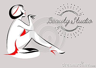 Vector Illustration of Glamorous Girl. Beauty Studio. Spa, hair Vector Illustration