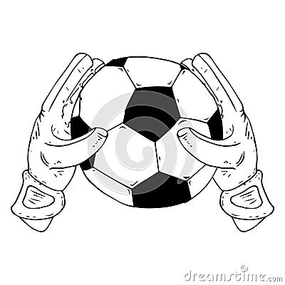 Glove goalkeeper icon. Vector illustration of goalkeeper glove with ball. Hand drawn goalkeeper glove with a soccer ball Vector Illustration